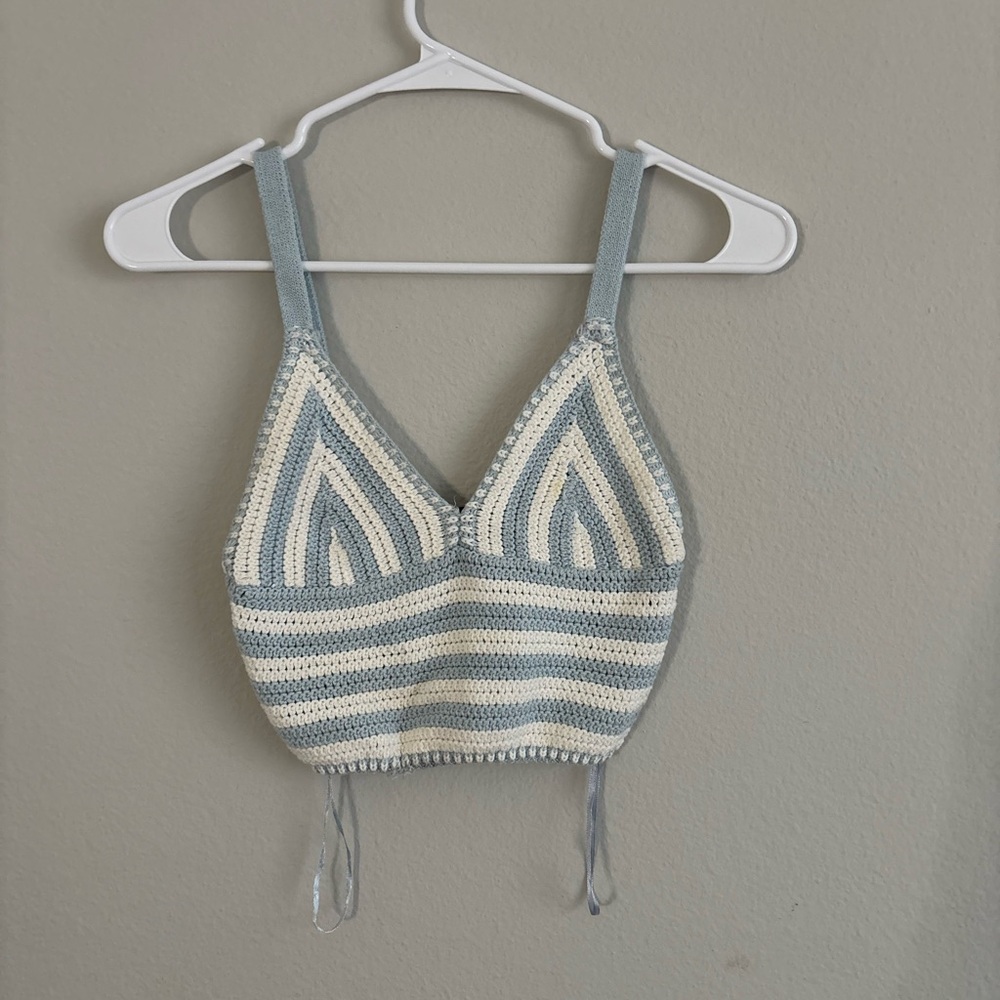 Streetwear Society Blue and Gray Fitted Crop Tank Top